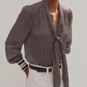 COPY - ME+EM Star Flower Print Pussybow Blouse Printed Satin Viscose (US 6)